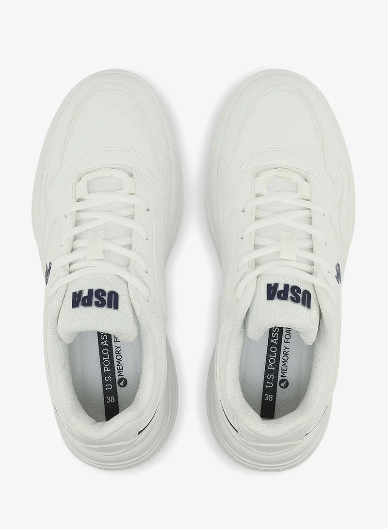 U.S. Polo Assn. white Women's White Low-Top Sneakers - Chunky Outsole With Foam Padding, Minimalist Lace-Up Design for Women | Best Price UAE